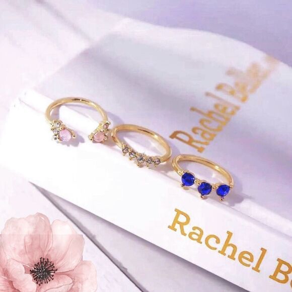 DAINTY Set of 3 Assorted Crystal Rings Trendy Gift Chic Versatile - Picture 1 of 7